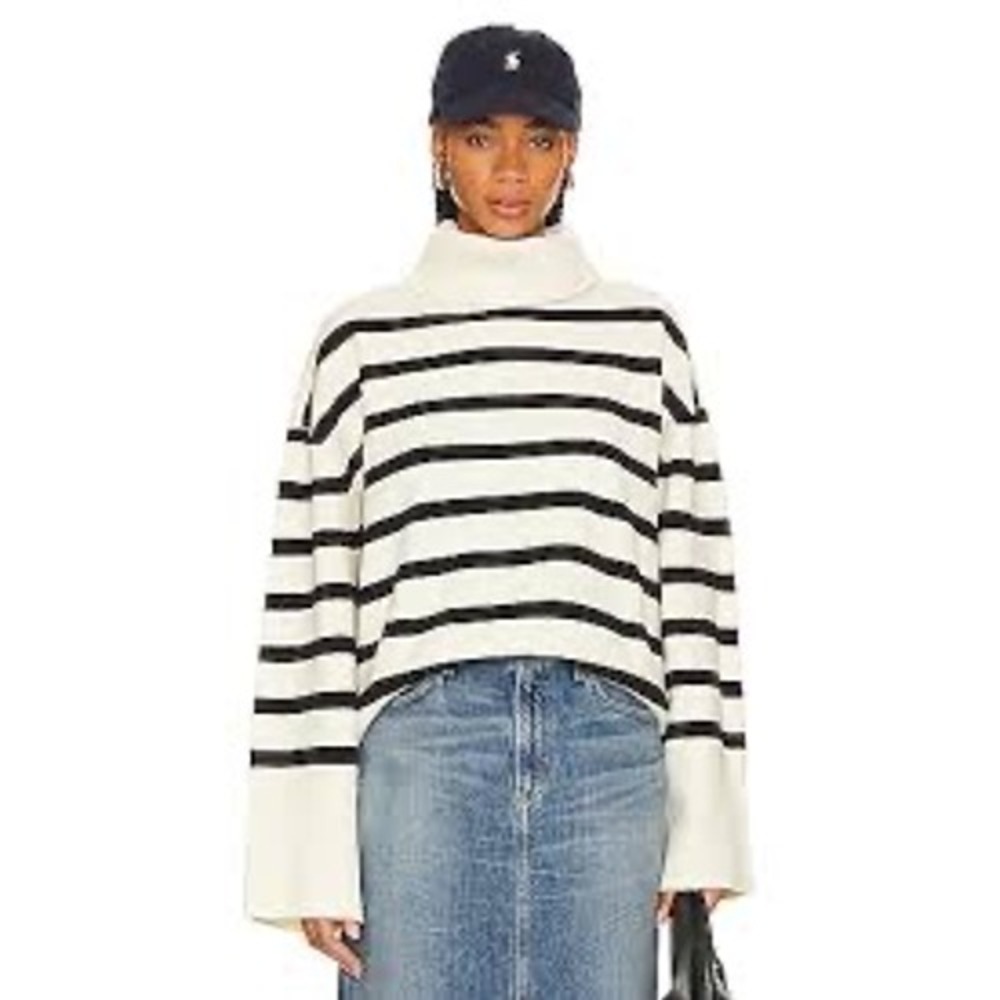 Revolve WEWOREWHAT Striped Turtle Neck Women S/M White Black Nautical Preppy Mod